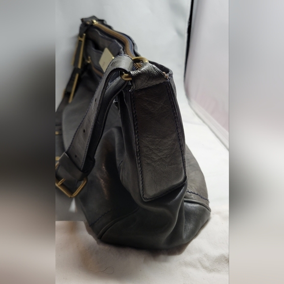 Olivia Harris purse grey green leather gold hardware shoulder bag - Picture 15 of 15